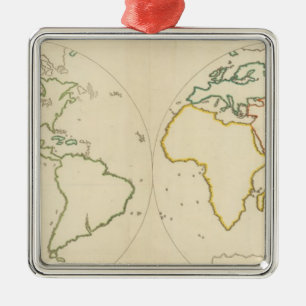 Overzicht 2 wereldkaart metalen ornament