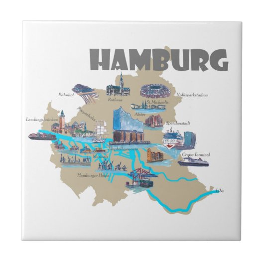 Overzicht Hamburg-kaart Tegeltje (Voorkant)