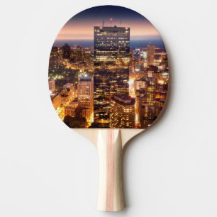 Overzicht van Boston 's nachts Tafeltennisbatje