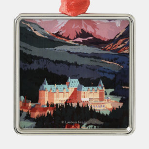 Overzicht van het Banff Springs Hotel Poster Metalen Ornament