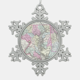  overzicht van Maryland (1855) Tin Sneeuwvlok Ornament