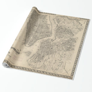  overzicht van NYC en Brooklyn (1855) Cadeaupapier