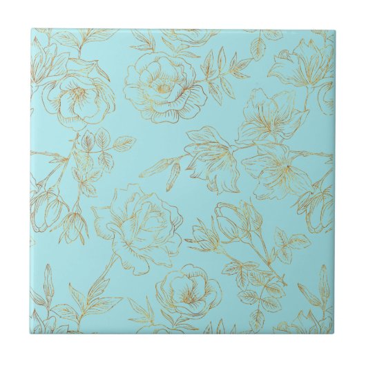 Overzicht van Pastel Blue met Gold Roos Tegeltje (Voorkant)