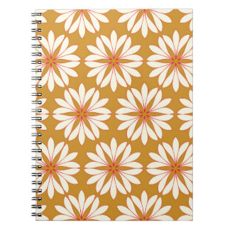 Overzichtelijke bloemenraster: goud, rood, ivoor notitieboek