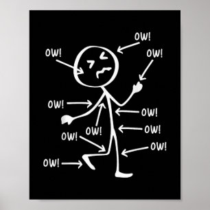 Ow Ow Stick Karakter Figuur Chronische pijn Bewust Poster