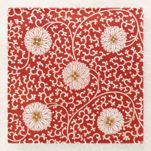 Owen Jones Chinees Ornament Rood Wit Bloemmotief Glazen Onderzetter