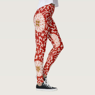 Owen Jones Chinees Ornament Rood Wit Bloemmotief Leggings