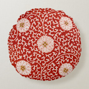 Owen Jones Chinees Ornament Rood Wit Bloemmotief Rond Kussen