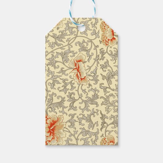 Owen Jones Vintage Patroon: Koraal Bloemig Grijs Cadeaulabel (Voorkant)