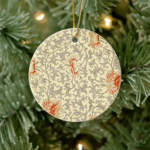 Owen Jones Vintage Patroon: Koraal Bloemig Grijs Keramisch Ornament