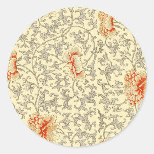 Owen Jones Vintage Patroon: Koraal Bloemig Grijs Ronde Sticker