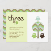 Owl 3rd Birthday Invitation Kaart (Voorkant / Achterkant)