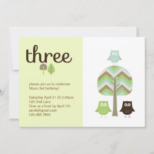 Owl 3rd Birthday Invitation Kaart
