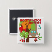 Owl 3rd Birthday T-shirts en geschenken Vierkante Button 5,1 Cm (Voorkant /achterkant)