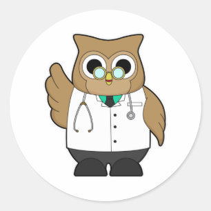 Owl als Doctor met Stetoscoop Ronde Sticker