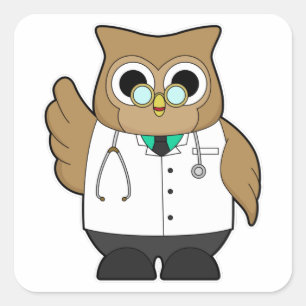Owl als Doctor met Stetoscoop Vierkante Sticker