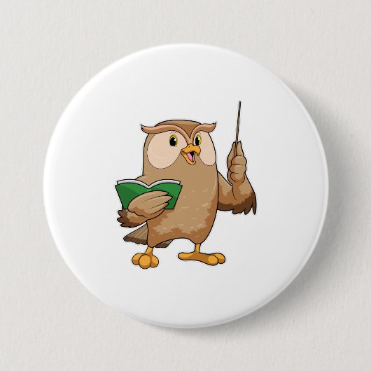 Owl als leraar met boek en wijzer ronde button 7,6 cm (Voorkant)