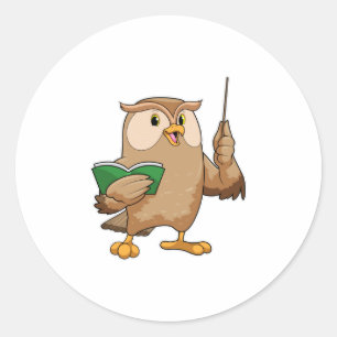 Owl als leraar met boek en wijzer ronde sticker