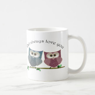 Owl altijd van je houden, roze en blauwe klauw bez koffiemok
