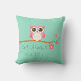 Owl Altijd van je houden Roze Owl op Seafoam Pillo Kussen