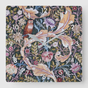 Owl and Flowers, William Morris Vierkante Klok