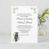 Owl and Green Flowers Wedding Invitation Kaart (Staand voorkant)