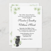 Owl and Green Flowers Wedding Invitation Kaart (Voorkant / Achterkant)