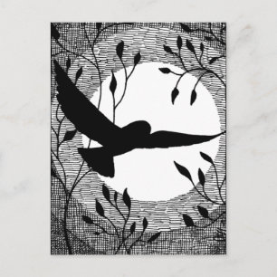 Owl and Moon Cross Hatched Briefkaart