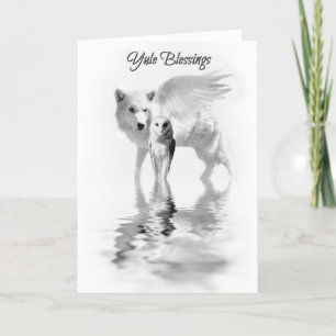 Owl and Winged Wolf Winter Solstice Yule Kaart