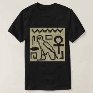 Owl Ankh Hieroglyphs Natural Artisan Crochet Print T-shirt