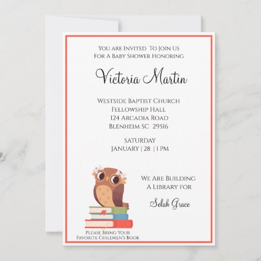 Owl Apporte Une Invitation De Baby shower De Livre (Devant)