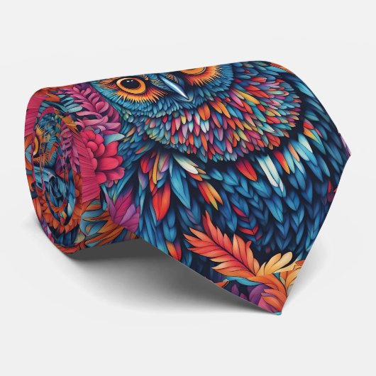 Owl Art Drawing Stropdas (Opgerold)