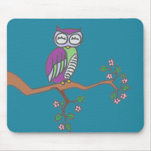 Owl Art Night Blue Muismat