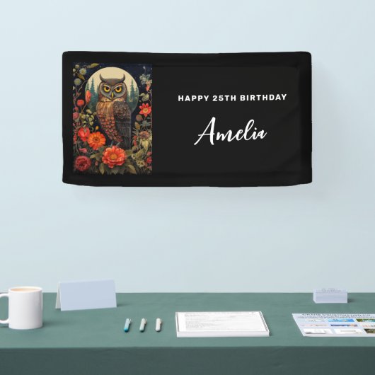 Owl at Night with a Full Moon Birthday Spandoek (Beurs)