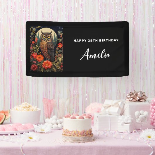 Owl at Night with a Full Moon Birthday Spandoek (Feest)