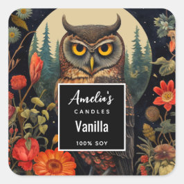 Owl at Night with a Full Moon - Candle Business Vierkante Sticker