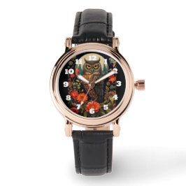 Owl at Night with a Full Moon Horloge