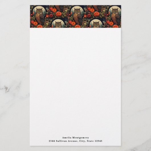 Owl at Night with a Full Moon Pattern Briefpapier (Voorkant)