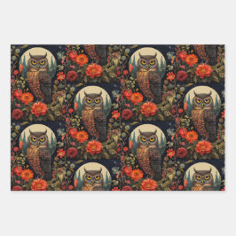 Owl at Night with a Full Moon Pattern Inpakpapier Vel