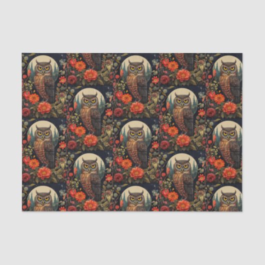 Owl at Night with a Full Moon Pattern Tissuepapier (Voorkant)