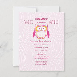 Owl Baby Girl PINK Wood Grain Pattern Shower Kaart