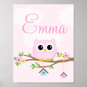 Owl Baby Girl roze gepersonaliseerd poster