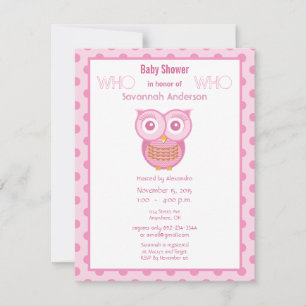 Owl Baby Girl Shower Invitations Kaart
