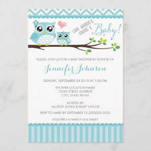 Owl Baby shower Invitation Blauwe Chevron Jong Kaart
