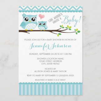 Owl Baby shower Invitation | Blauwe Chevron | Jong Kaart