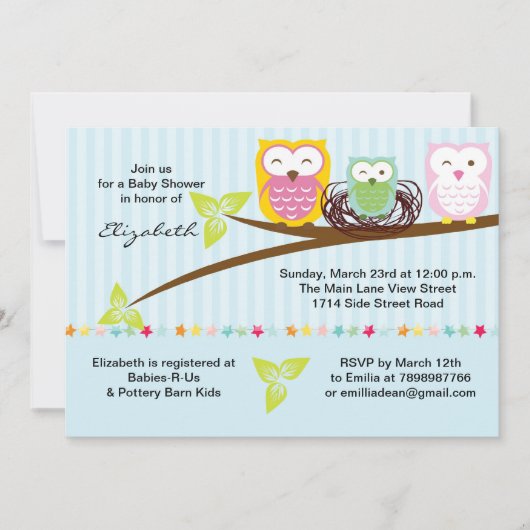 Owl Baby shower Invitation Kaart (Voorkant)