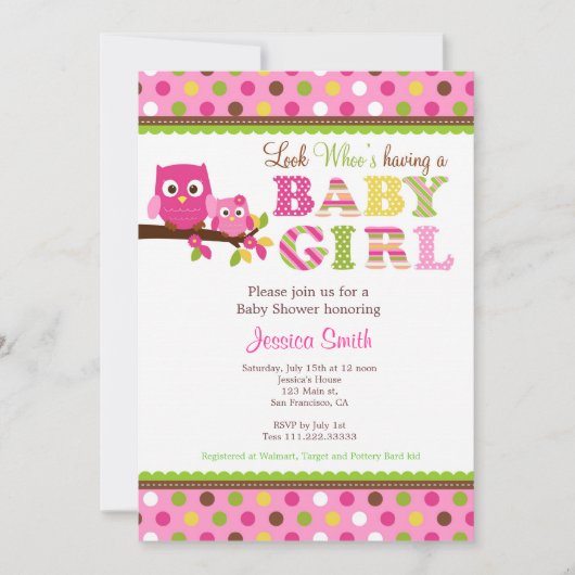 Owl Baby shower Invitation Kaart (Voorkant)