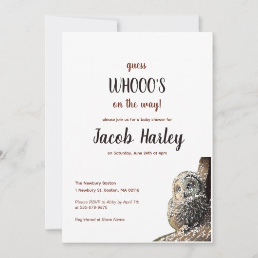 Owl Baby shower Invitation Kaart (Voorkant)