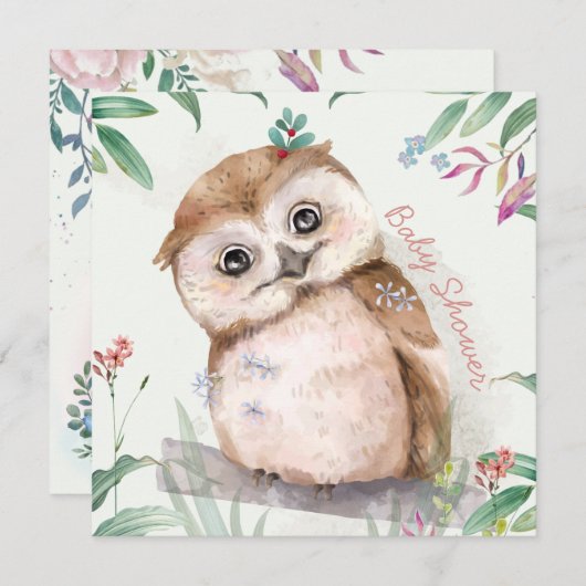 Owl Baby shower Invitation Kaart (Voorkant / Achterkant)