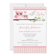 Owl Baby shower Invitation | Roze Chevron | Meisje